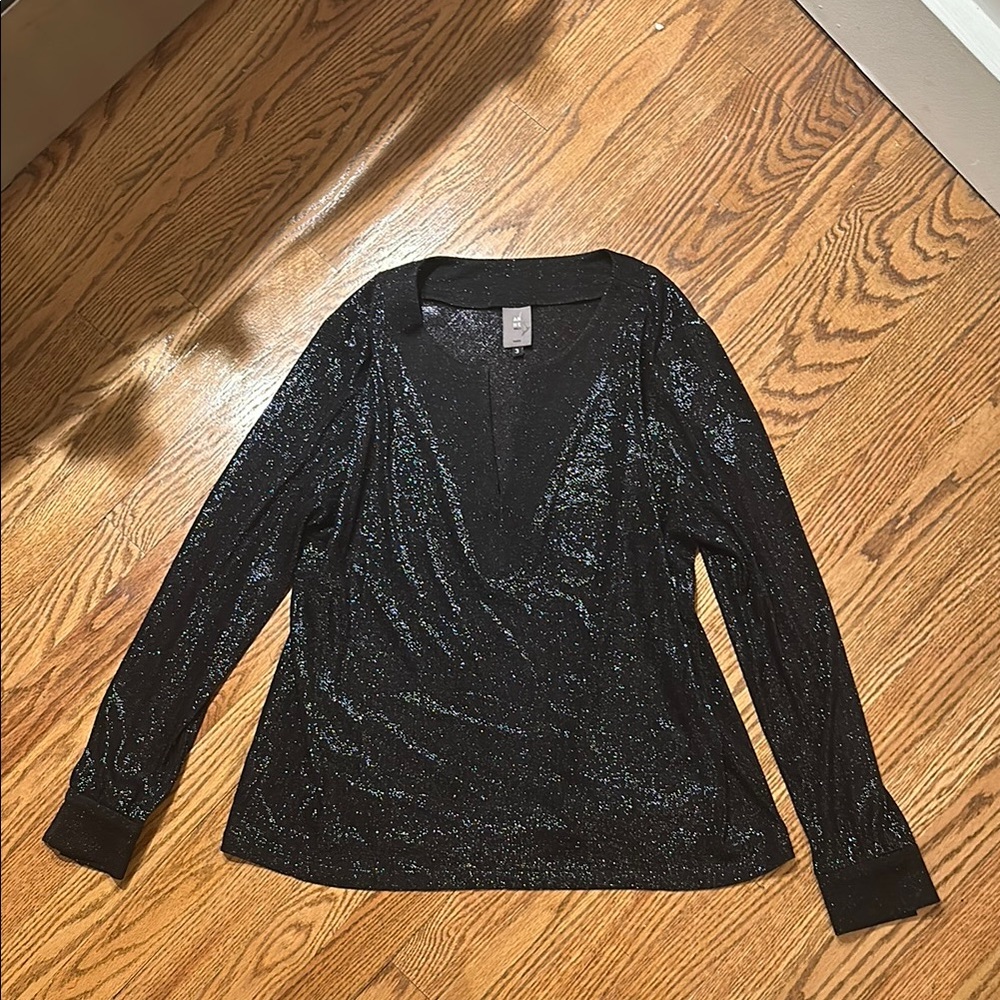 NWT Anne Willi SZ 3/medium navy Long Sleeve Sequin Blouse